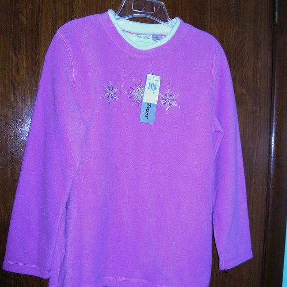 FLEECE PULL OVER TOP BLOUSE SHIRT w/Embroidery Bonnie Evans Medium Pink A - Picture 1 of 6